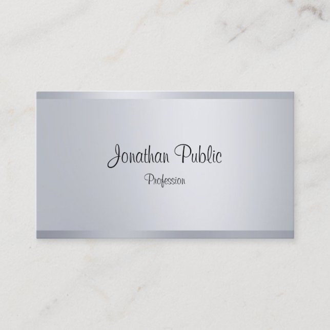 Trendy Silver Look Elegant Handwriting Script Business Card (Front)