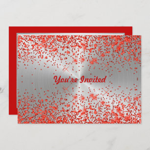Trendy Silver Metallic Red Glitter  Birthday Invitation