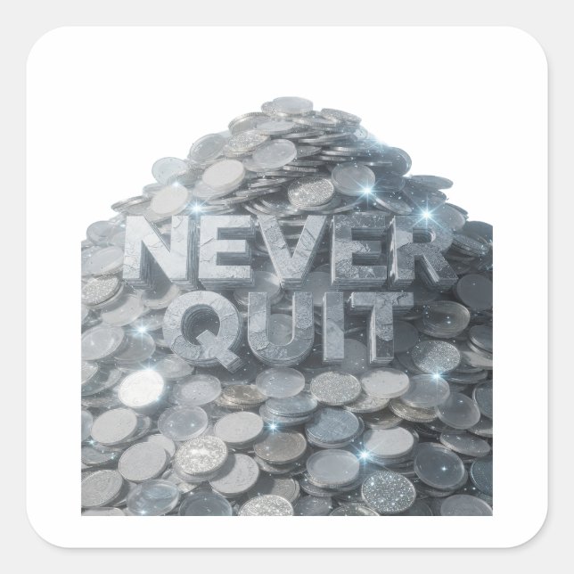 Trendy Silver NEVER QUIT Sticker Art (Front)