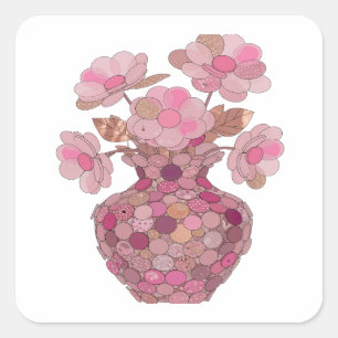 Trendy Silver PINK FLOWERS IN Sticker Print