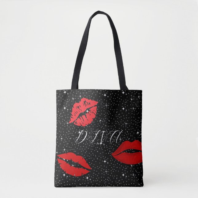 Trendy Silver Stars Diva Tote Bag (Front)