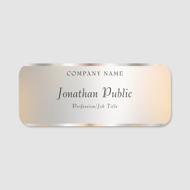 Trendy Silver Template Elegant Modern Professional Name Tag (Front)