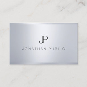 Trendy Silver Template Elegant Monogrammed Modern Business Card