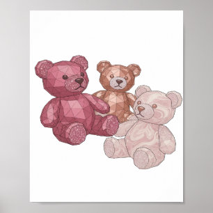 Trendy Silver THREE TEDDY BEARS Print