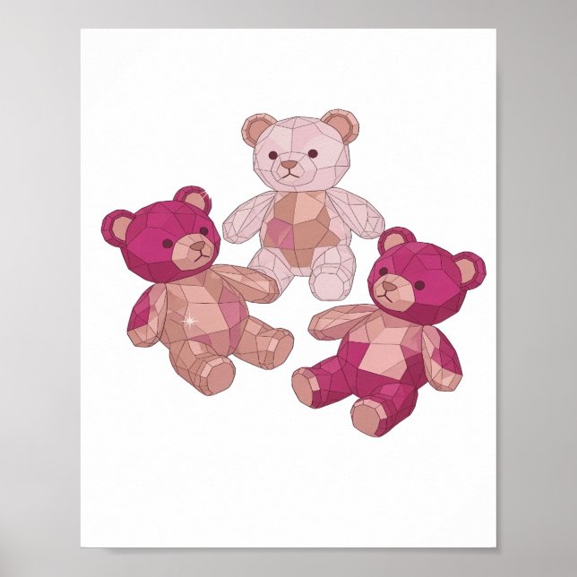 Trendy Silver THREE TEDDY BEARS Slogan Design Poster (Front)