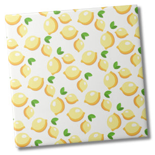 Trendy Simple Citrus White Yellow Lemon Pattern Ceramic Tile