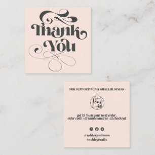 Trendy simple cool retro script order thank you square business card