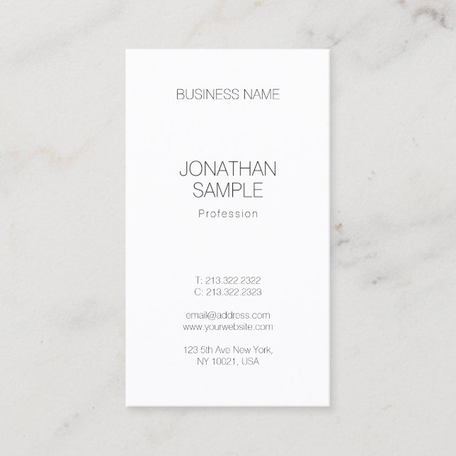 Trendy Simple Design Elegant Vertical Template Top Business Card (Front)