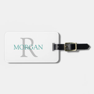 Trendy Simple DIY Monogram and Name, Grey & Teal Luggage Tag