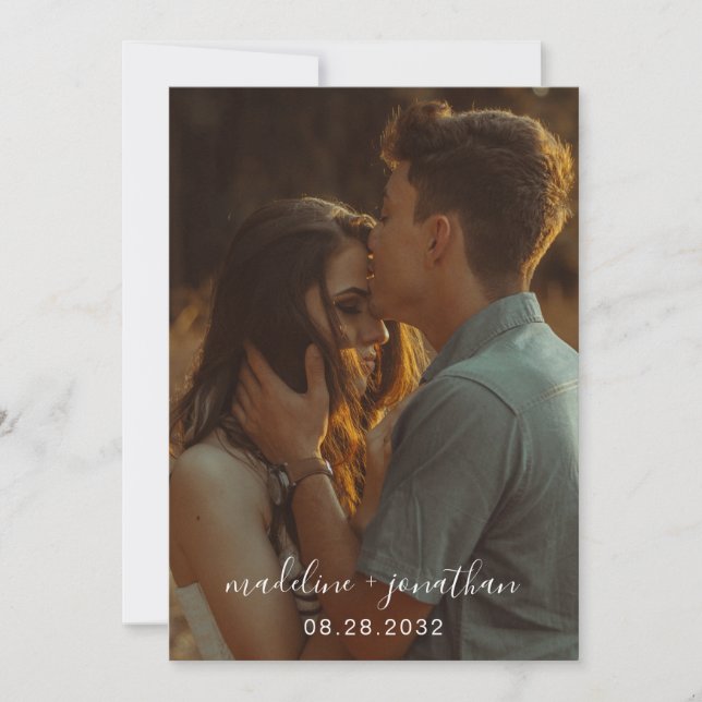 Trendy Simple Elegant Script Photo Wedding Invitation (Front)