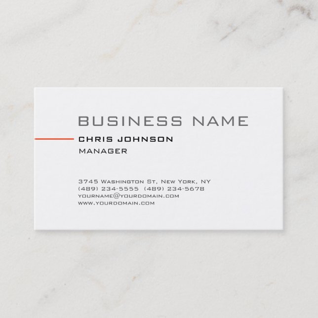 Trendy Simple Plain White Manager Business Card (Front)