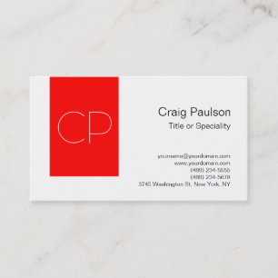 Trendy Simple Red White Monogram Business Card