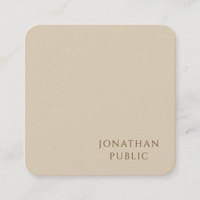 Trendy Simple Template Minimalist Modern Beige Square Business Card (Front)