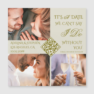 Trendy Simple Three Photo QR CODE Save The Date Magnetic Invitation
