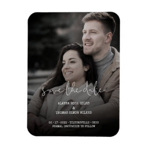 Trendy Simple Typography Photo Wedding Couple Magnet