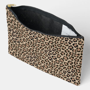 Trendy Simulated Fur Effect Leopard Print Pattern Accessory Pouch