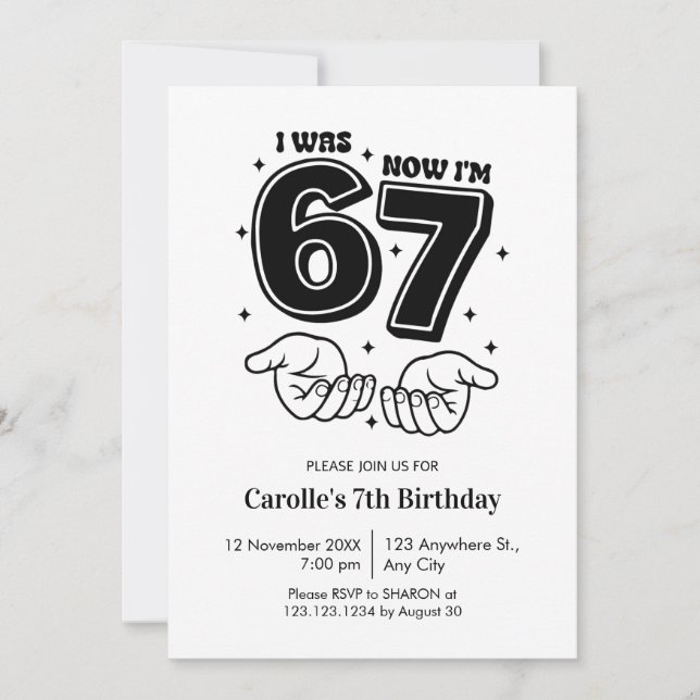 Trendy Six Year Old Funny 7th Birthday Invitation (Front)