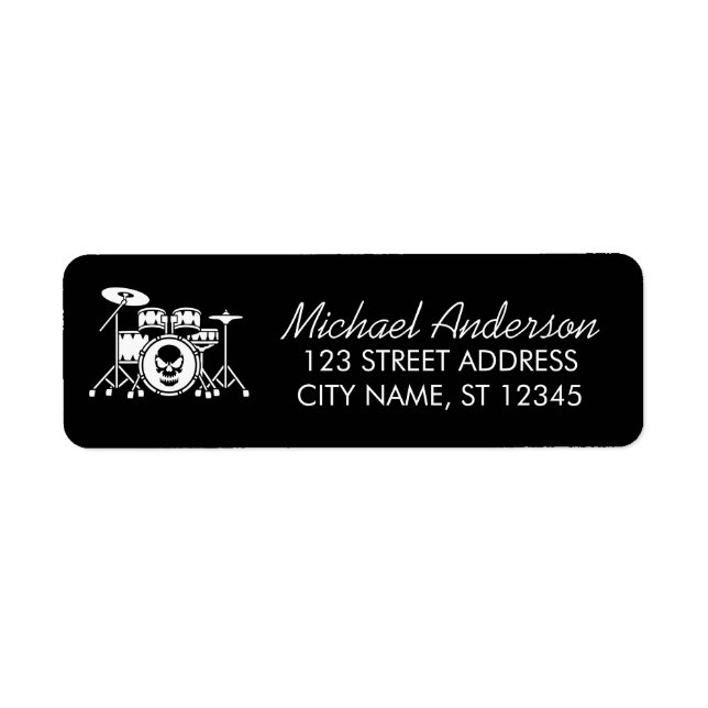 Trendy skull Drum Set Music Drummer Return Address Label (Front)