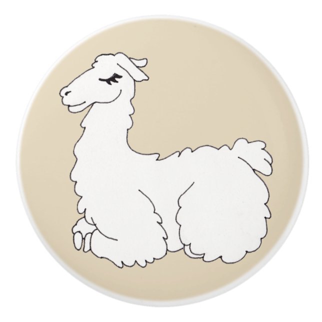 Trendy Sleepy Llama & Taupe Ceramic Knob (Front)
