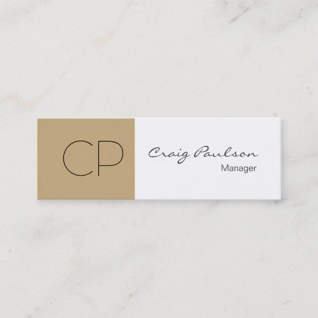 Trendy Slim Beige White Monogram Business Card (Front)