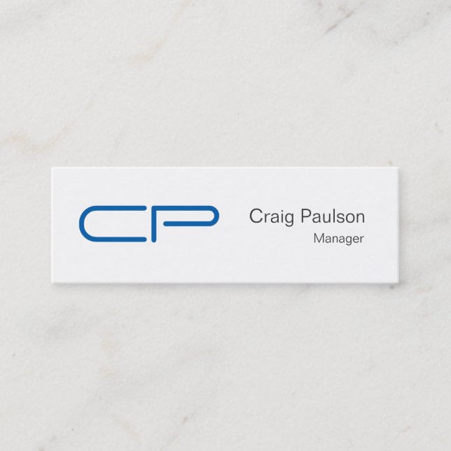 Trendy Slim Blue White Monogram Business Card (Front)