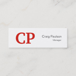 Trendy Slim Style Red White Monogram Business Card
