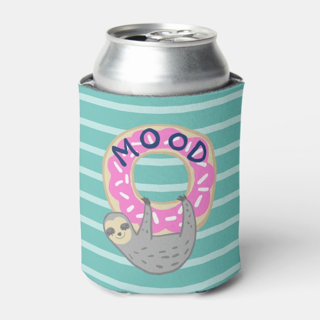 Trendy Sloth & Pink Iced Doughnut Can Cooler (Can Front)