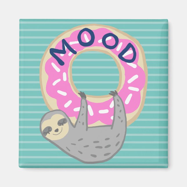 Trendy Sloth & Pink Iced Doughnut Mood Magnet (Front)