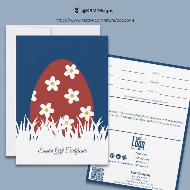Trendy Small Business Easter Gift Certificate (Trendy Small Business Easter Gift Certificate, Easter Egg with blossoms on Lawn)