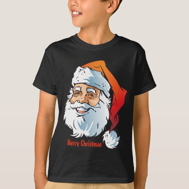 Trendy Smiling Santa Merry Christmas T-Shirt (Front)