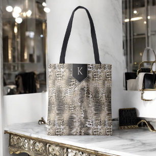 Trendy Snakeskin Animal Print with Your Monogram Tote Bag