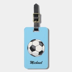 Trendy Soccer Ball Football Personalised Blue Luggage Tag