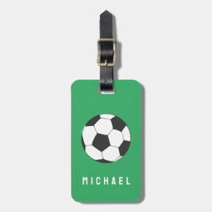 Trendy Soccer Ball Football Personalised Green Luggage Tag