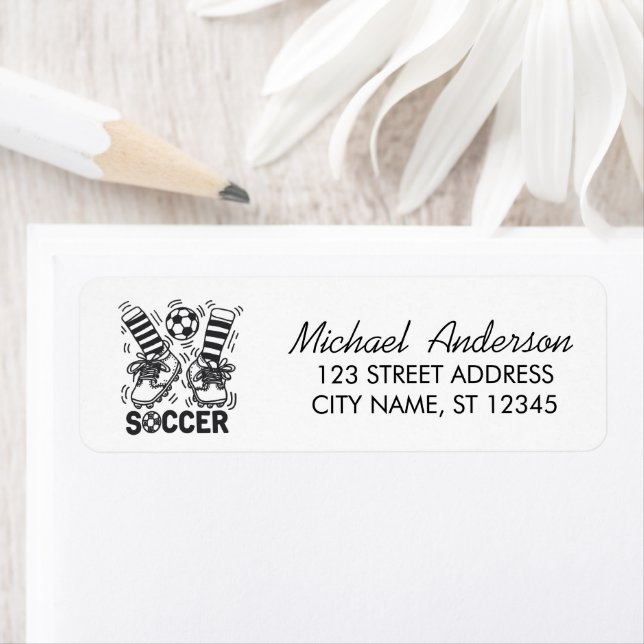 Trendy Soccer Ball Football Return Address         Return Address Label (Insitu)