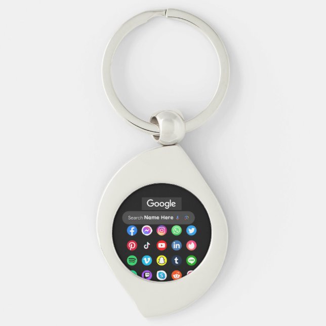 Trendy Social Media Icons Google Search Bar Black Key Ring (Front)