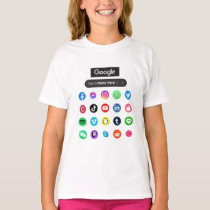 Trendy Social Media Icons Google Search Bar Black T-Shirt