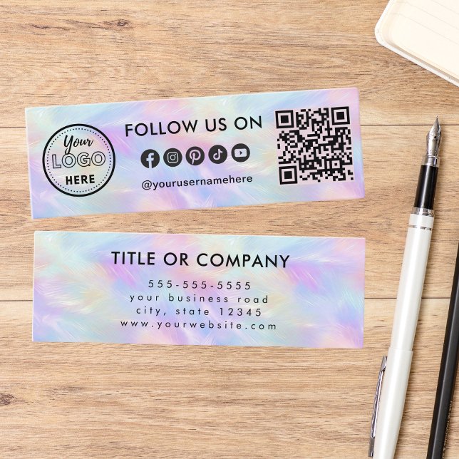 Trendy Social Media Logo Iridescent Opal Follow Me Mini Business Card (Creator Uploaded)