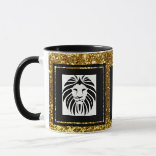Trendy Sophisticated Lion Gold Black & White Mug