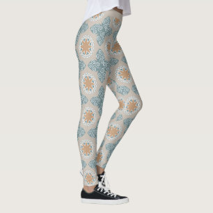 Trendy Southwestern Blue Beige Pattern Design Leggings