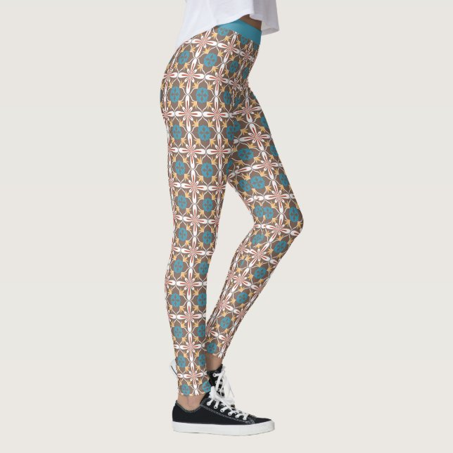Trendy Southwestern Pattern Blue Khaki Yoga  Leggings (Right)