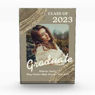 Trendy Spark Gold Graduation Photo Announcement Block