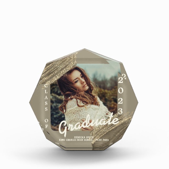 Trendy Spark Gold Graduation Photo Announcement  Block (Front)