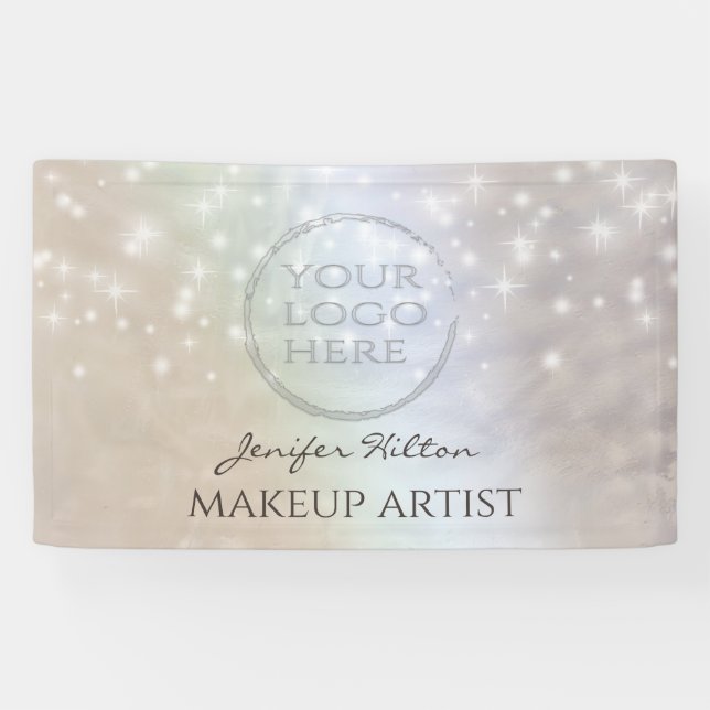 Trendy sparkles pearl holographic custom logo banner (Horizontal)