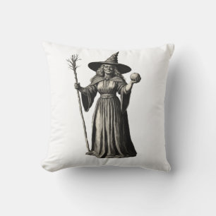 Trendy Spooky Halloween witch and broom Cushion
