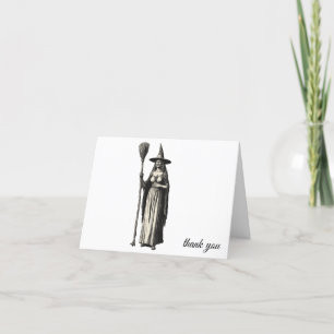 Trendy Spooky Halloween witch and broom Thank You Card