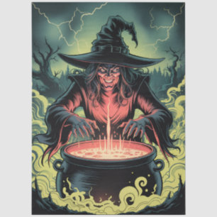 Trendy Spooky Halloween witch and Cauldron Tissue Paper