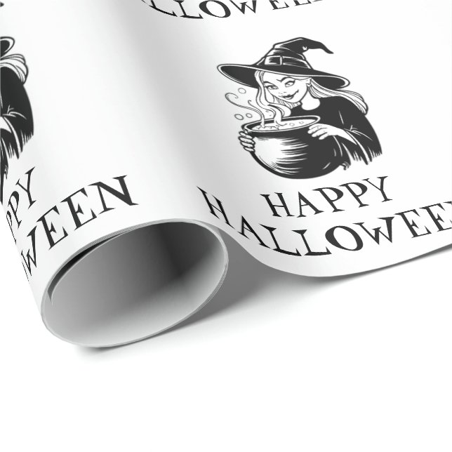 Trendy Spooky Halloween witch  Cauldron Wrapping Paper (Roll Corner)