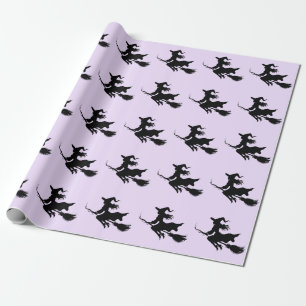 Trendy Spooky Halloween Witch Flying Wrapping Paper