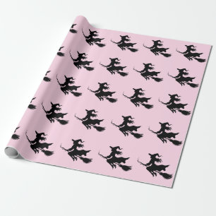 Trendy Spooky Halloween Witch Flying        Wrapping Paper