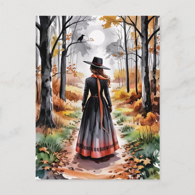 Trendy Spooky Halloween Witch Forest crowl         Postcard (Front)